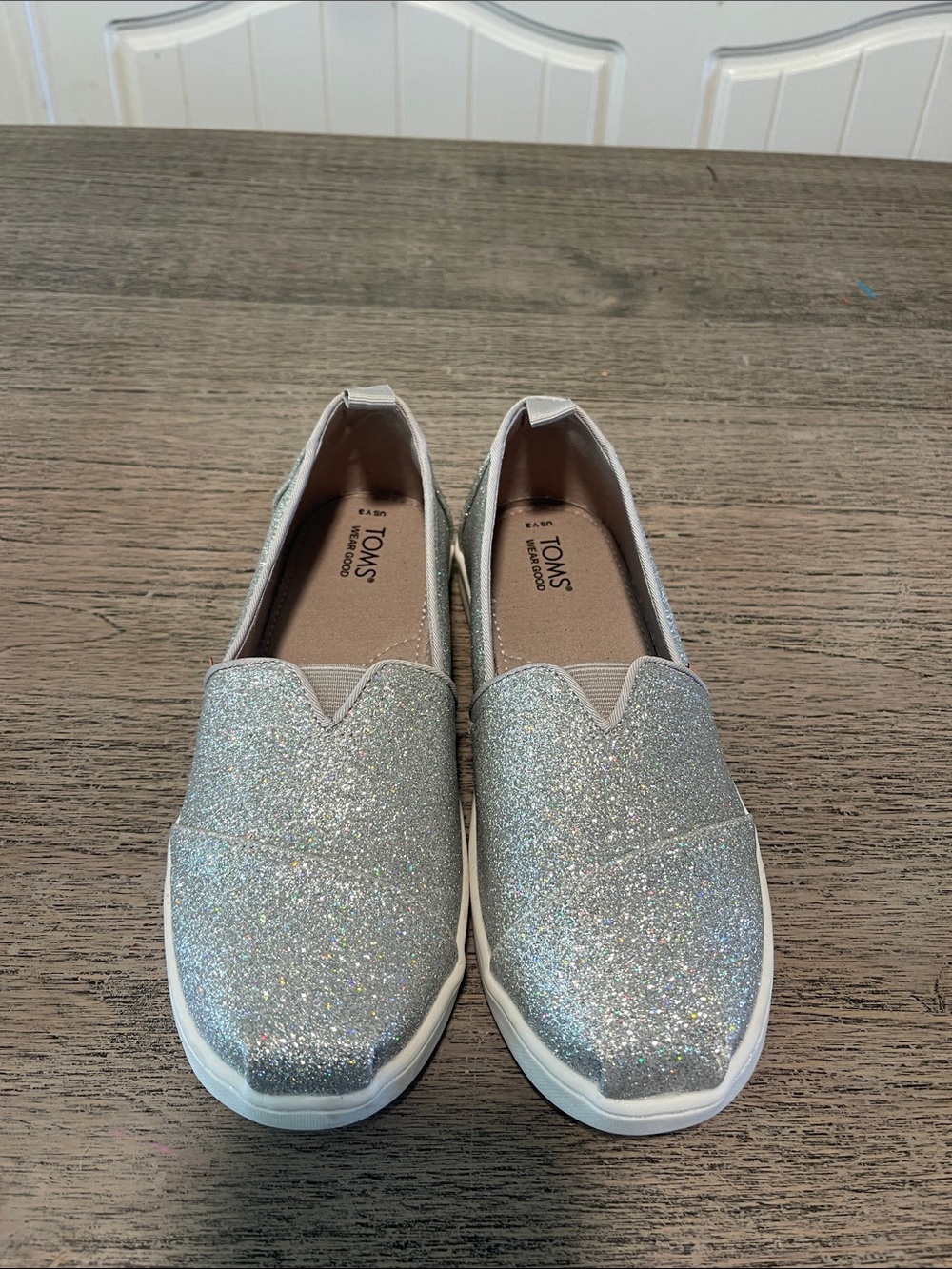 Tom’s Youth Alpargata Glimmer Silver Size 3Y